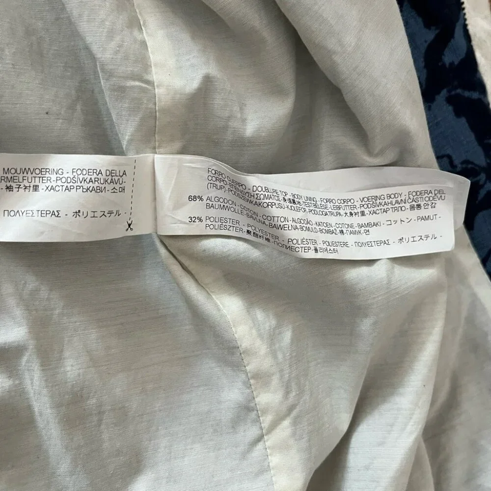 [Tag:L/Ptp:21”]Zara Denim Couture Navy Floral linen Bomber Jacket Lined - Picture 5 of 11